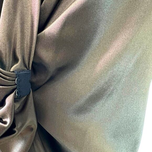 Ports 1961 Brown Elegant Silk Sleeveless V-Neck Ruched Sheath Dress, Size 6 - Picture 9 of 14